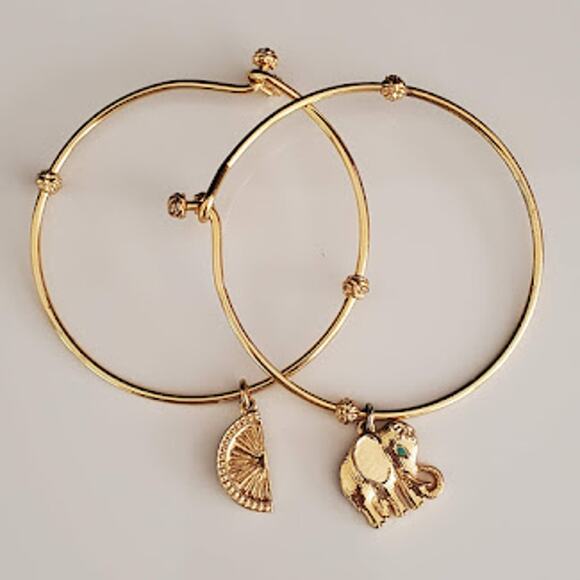 Two Lilly Pulitzer Bangles Gold Tone Orange Slice and Elephant Charms Signed - Picture 6 of 9